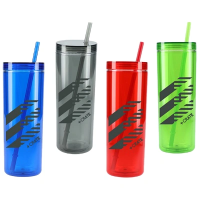 What advantages do double walls offer in these 16oz recycled skinny tumblers?
