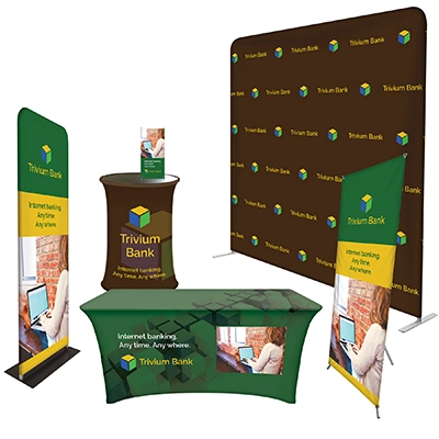 What are the dimensions of the X-Banner Imprint Area in the Trade Show Booth Display package?