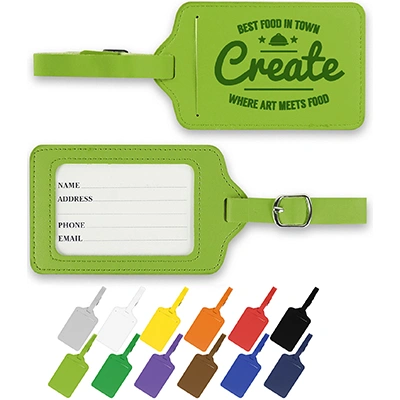 What is the imprint area for customization on the luggage tags?